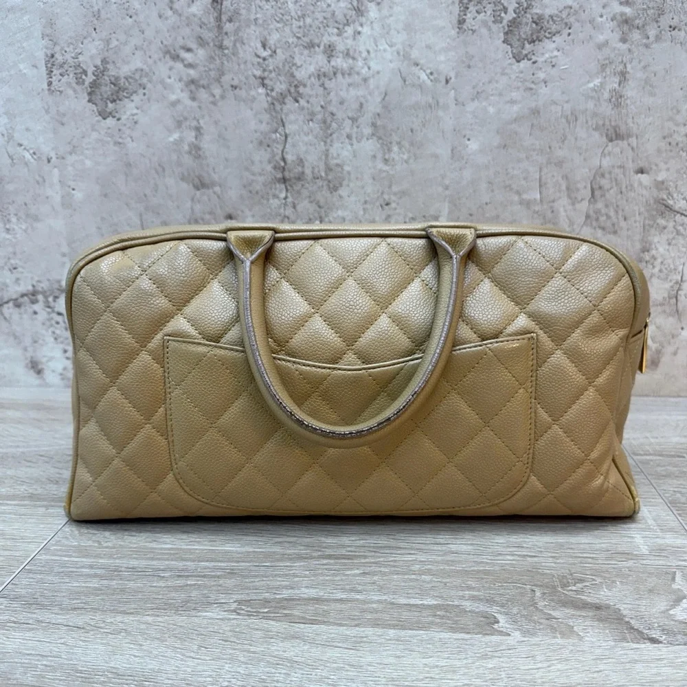 Chanel Cream Vintage Chic Quilted Tan Bowling Handbag - Picture 6 of 14